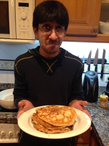 Clearly I was more happy than he was to eat pancakes.